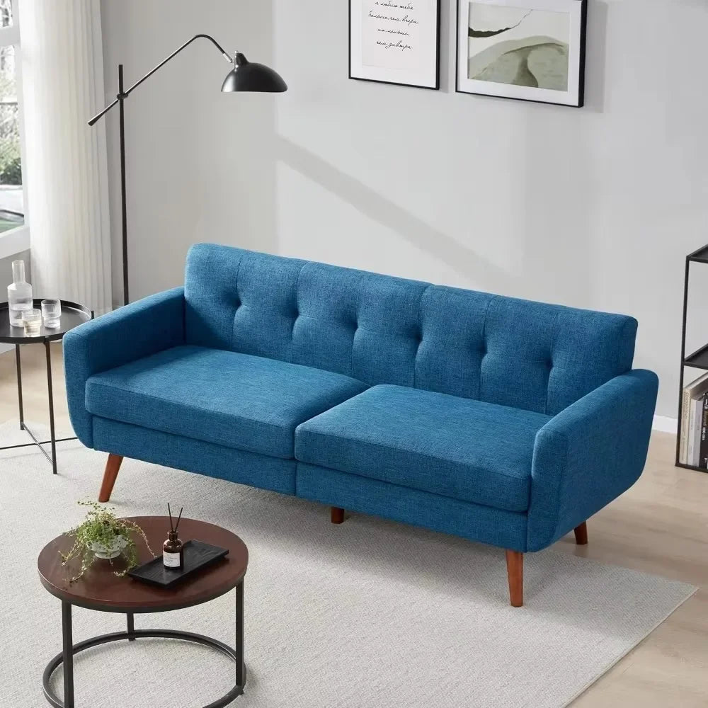 65" W Linen Sofa Couch, Mid Century Modern Decor Loveseat Couches for Living Room, Button Tufted Upholstered Small Couch f