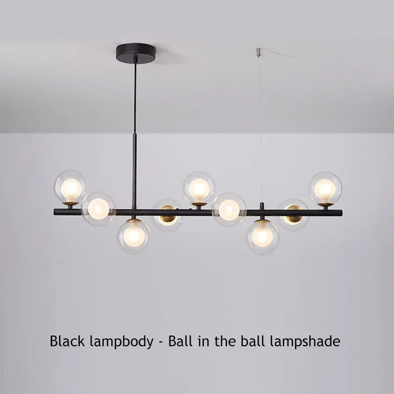Modern Long Dining Room Chandeliers Glass Ball Lampshade Light Over The Table Kitchen Office Pendant Lamp Home Decor Luminaires