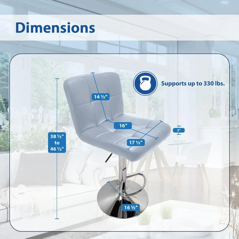 Extra Large Faux Leather Barstools Set of 2 - Adjustable Counter Height Armless Chairs with Larger Base Swivel Stool for Bar