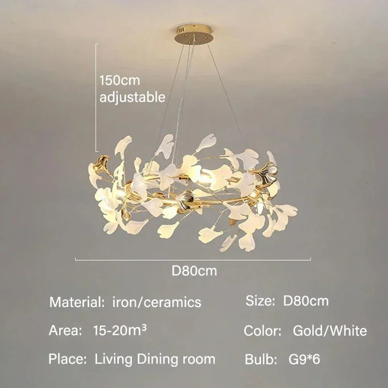 Modern Luxury Ginkgo LED Chandeliers Living Dining Room Home Pendant Lights Hotel Restaurant Decor Elegant Lights Fixture