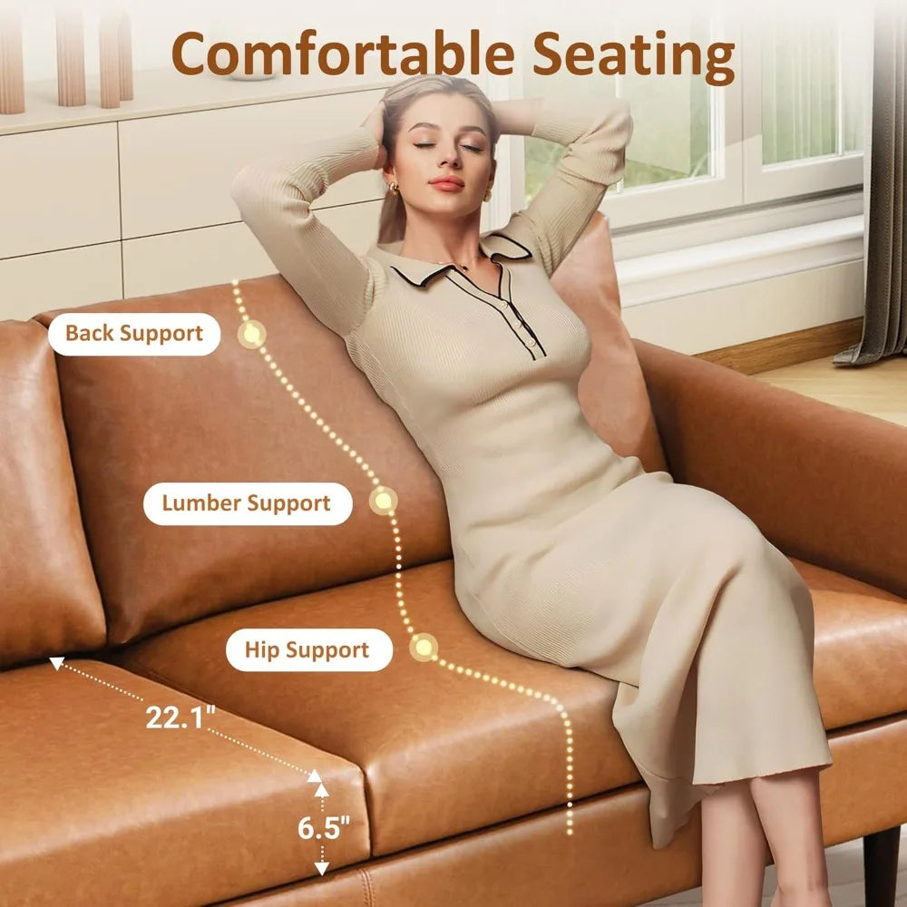 80" Faux Leather Couch, Mid Century Modern Sofa Living Room, 3 Seater Sofa for Small Space Bedroom Office Apartment