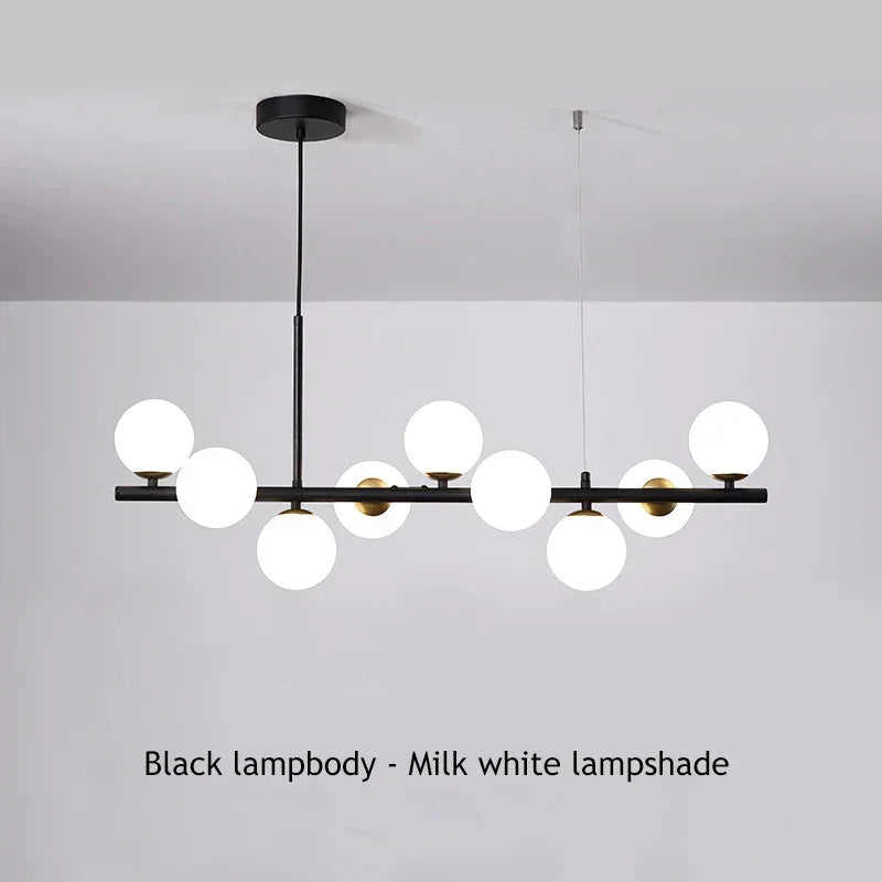 Modern Long Dining Room Chandeliers Glass Ball Lampshade Light Over The Table Kitchen Office Pendant Lamp Home Decor Luminaires