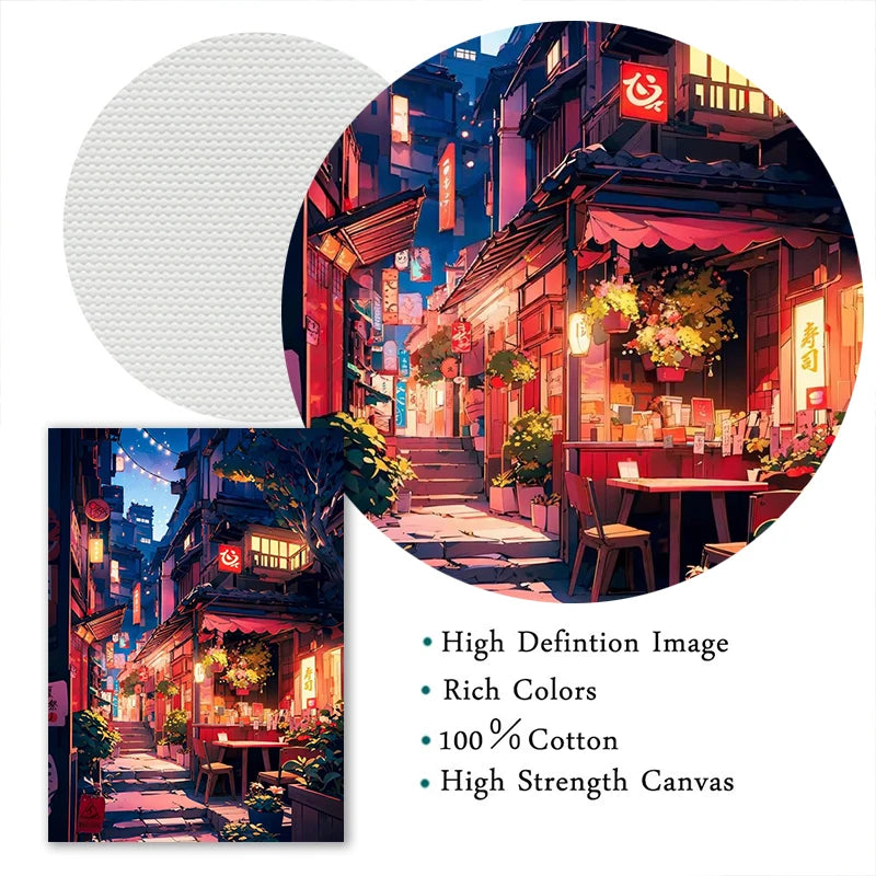City Life Dining Street Bar Night Cafe Landscape Art Posters Prints Canvas Printing Wall Picture for Living Room Home Decor Gift