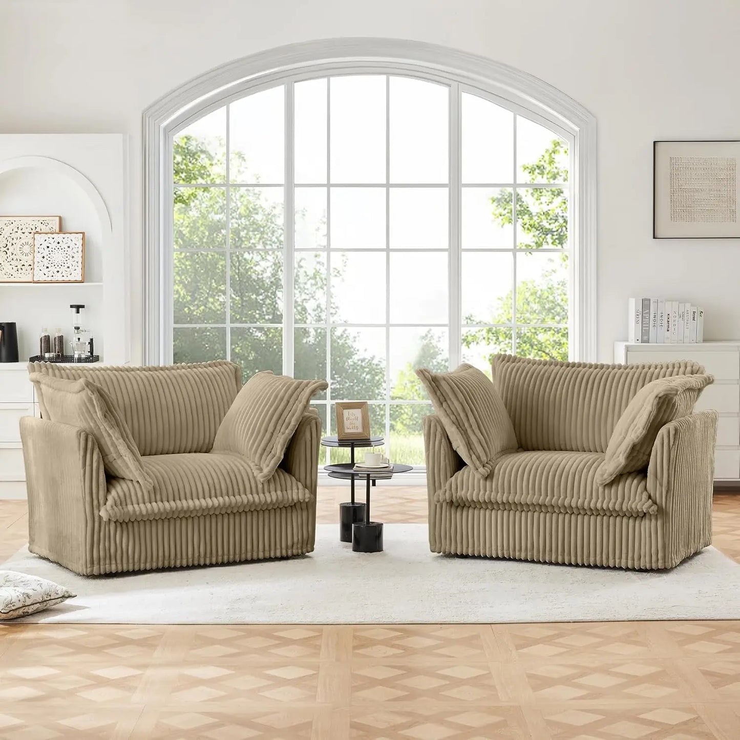 Oversized Modular Sectional Sofa Chair, 49” Corduroy Fabric Single Armchair Comfy Deep Seat Couch Sofa with Big Toss Pill