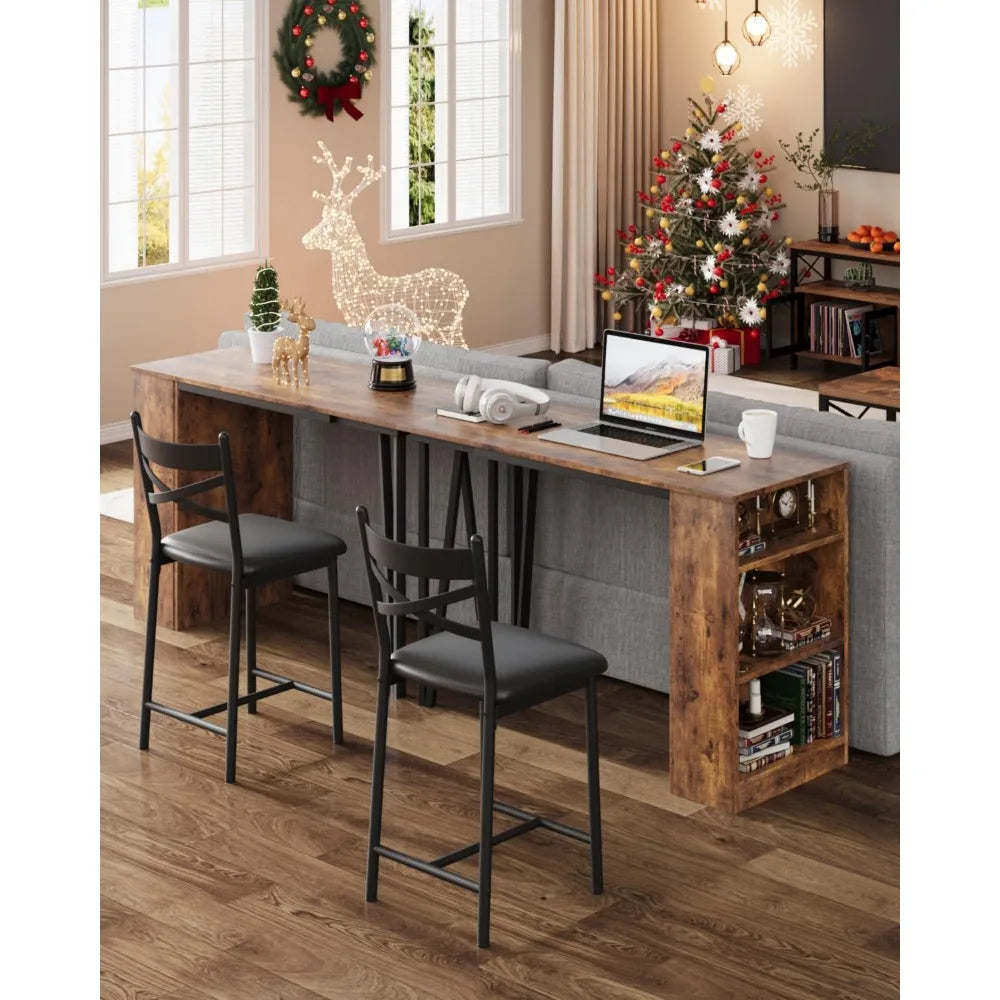 3 Piece Bar Table Set for 2, Bar Table and Chairs Set with with Flip Top Extension, Dining Table Set with Storage Shelves, Suit