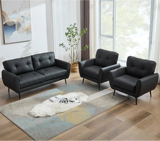Sofa Couch 61" Small Loveseat Couches for Living Room Leather Couch Mid Century Modern Tufted Mini Sofa Comfy Office