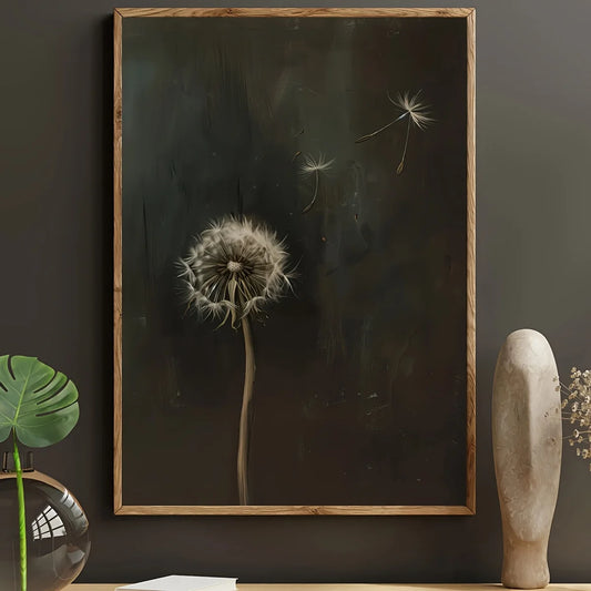 Minimalist Dark Dandelion Flower Canvas Print Abstract Inspirational Wall Art Poster for Modern Living Room Bedroom Home Decor