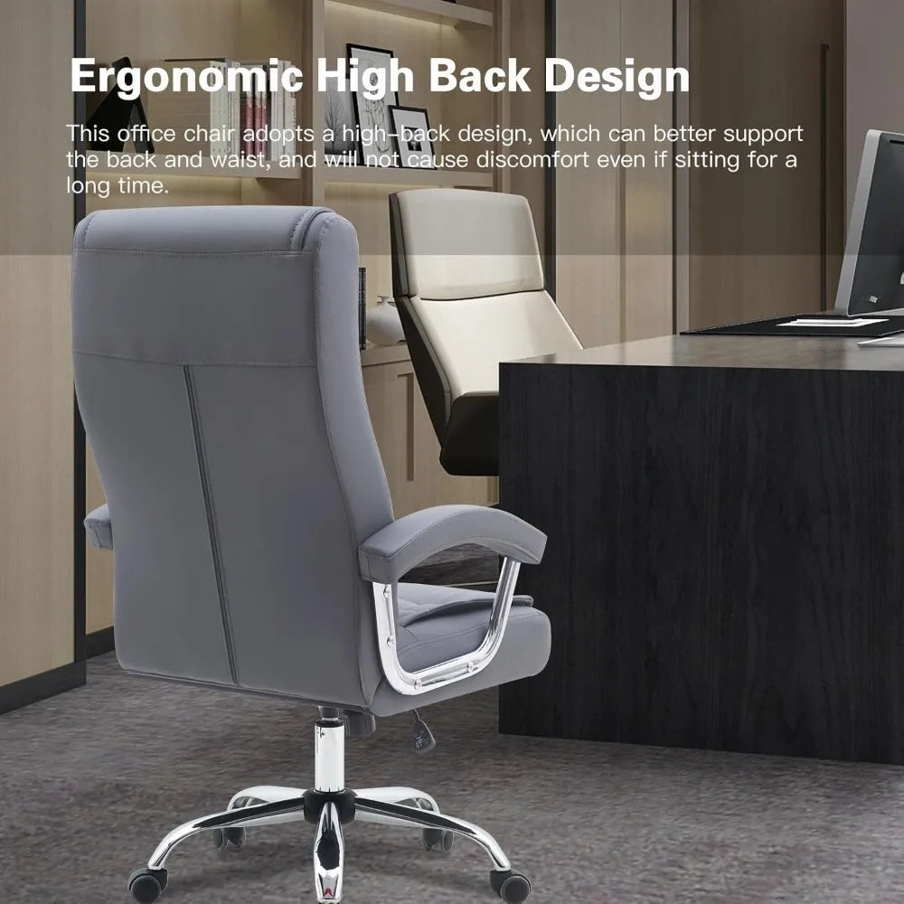 Executive Office Chair Adjustable Leather High Back Swivel Office Desk with Padded Armrest 350lbs Task