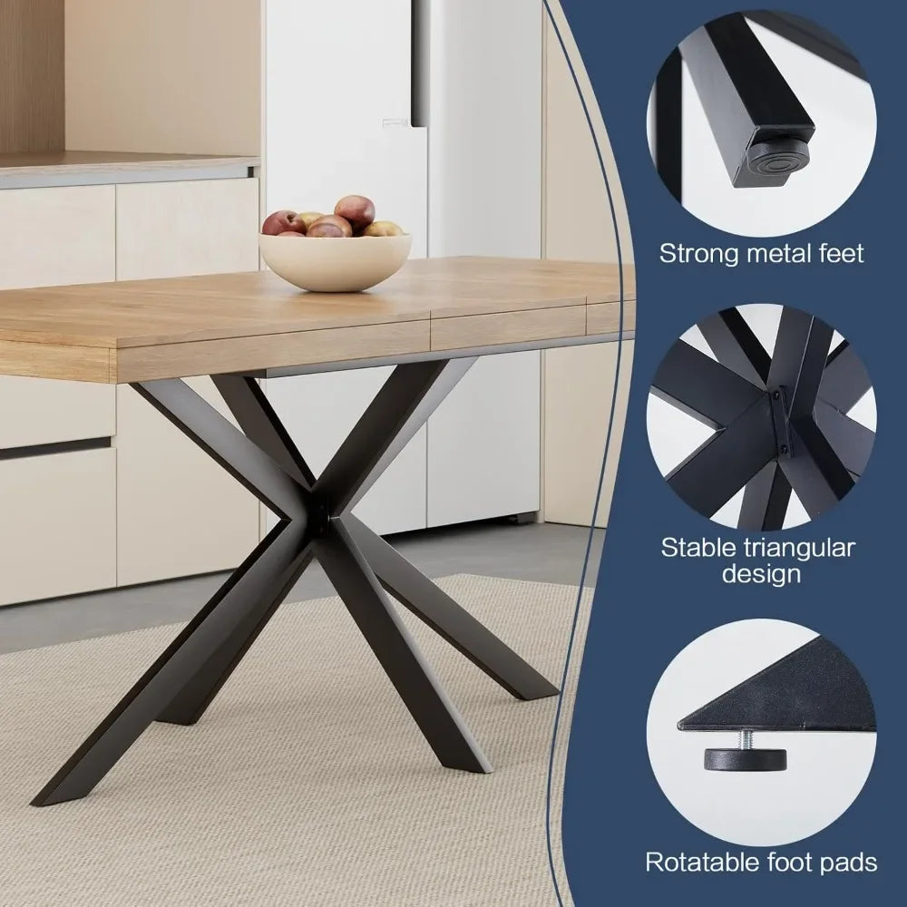 Extendable Dining Room Table 55''-70.9'' Rectangle Space Saving with Removable Leaves for 4-8 People