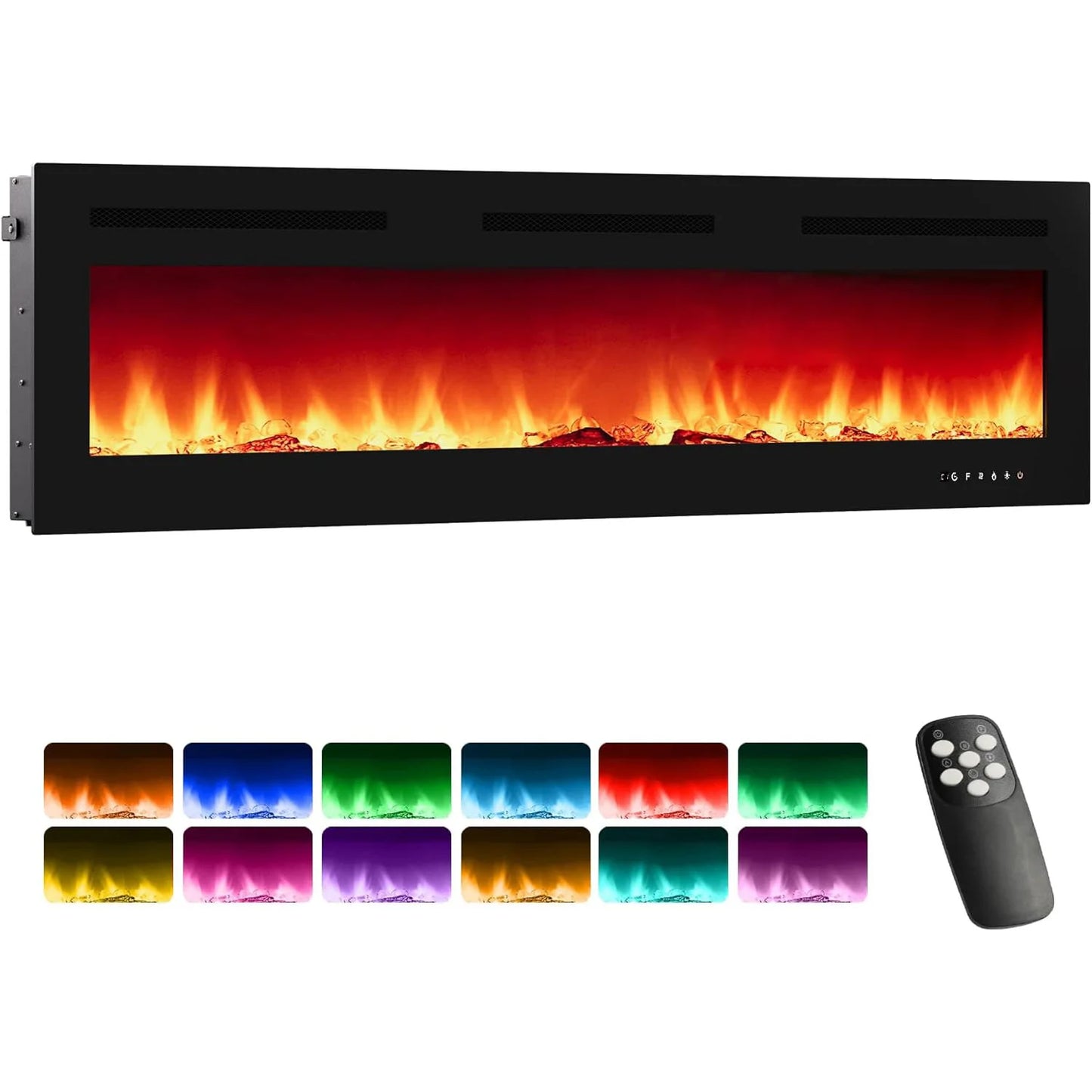 30/40/50/60/72 Inch Electric Fireplace Wall Mounted & Recessed With Remote Control Timer Adjustable Flame Color Brightness