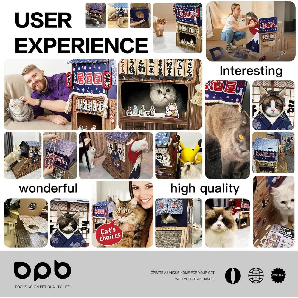 Cardboard Cat House for Indoor,Cat Scratcher House,Cat House with Scratchers,(29.5inx28.5inx18in),Double Cat Bed.