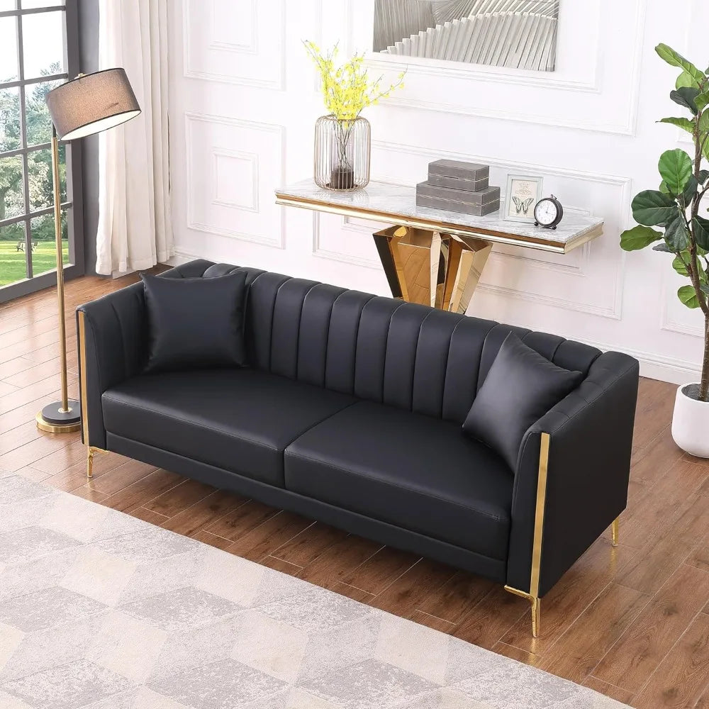 78'' Sofa,  Couches for Living Room, Comfy Sofas Faux Leather Sofa 3 Seater Couches with 2 Throw Pillows