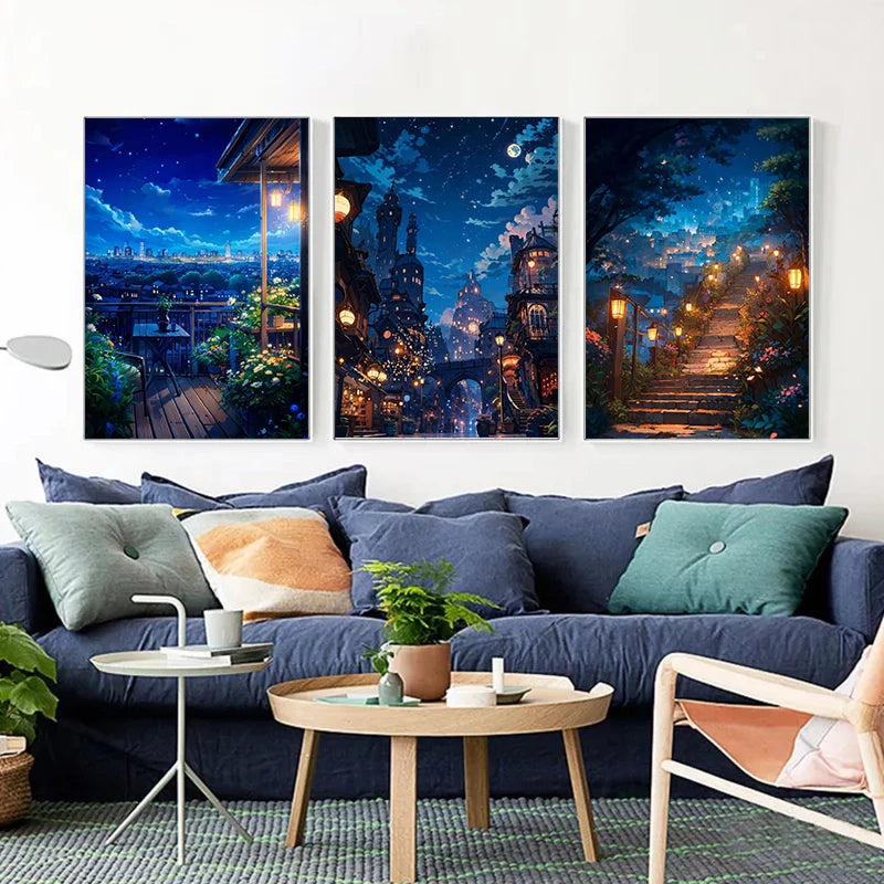 City Life Dining Street Bar Night Cafe Landscape Art Posters Prints Canvas Printing Wall Picture for Living Room Home Decor Gift