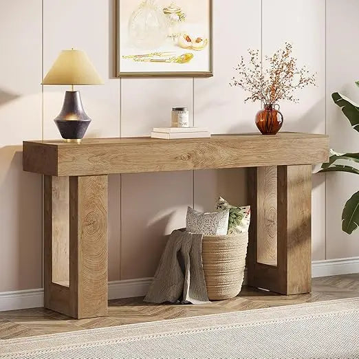 63-inch long console table, wooden rectangular sofa table behind the couch, farmhouse entryway table for entrance, hallway, liv