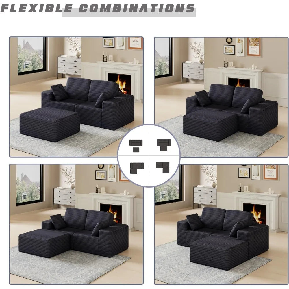 Boneless Couch with Ottoman, Cloud Sofa Modular Sectional Small L-Shaped Sofa, Memory Foam Couch, Upholstered Couches