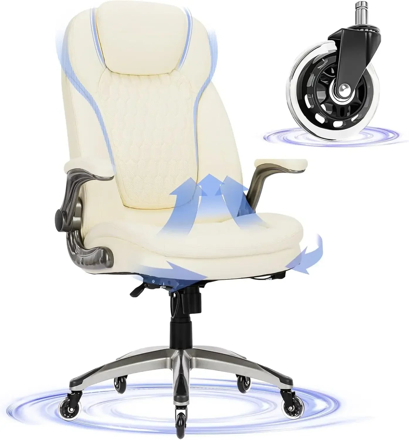 Executive Office Chair-Ergonomic Computer Desk Chairs, High Back Leather Chairs w/Padded Flip-up Arms, Swivel Home Office Chair