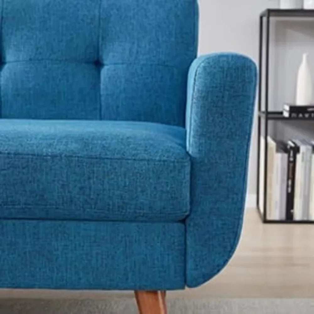 65" W Linen Sofa Couch, Mid Century Modern Decor Loveseat Couches for Living Room, Button Tufted Upholstered Small Couch f