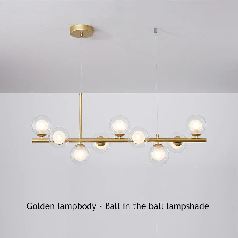 Modern Long Dining Room Chandeliers Glass Ball Lampshade Light Over The Table Kitchen Office Pendant Lamp Home Decor Luminaires