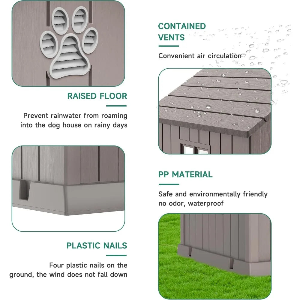 Large Resin Dog House - Indoor & Outdoor Pet Shelter | Water-Resistant, Easy Assembly, Sturdy Dog Kennel with Air Vents & Elevat