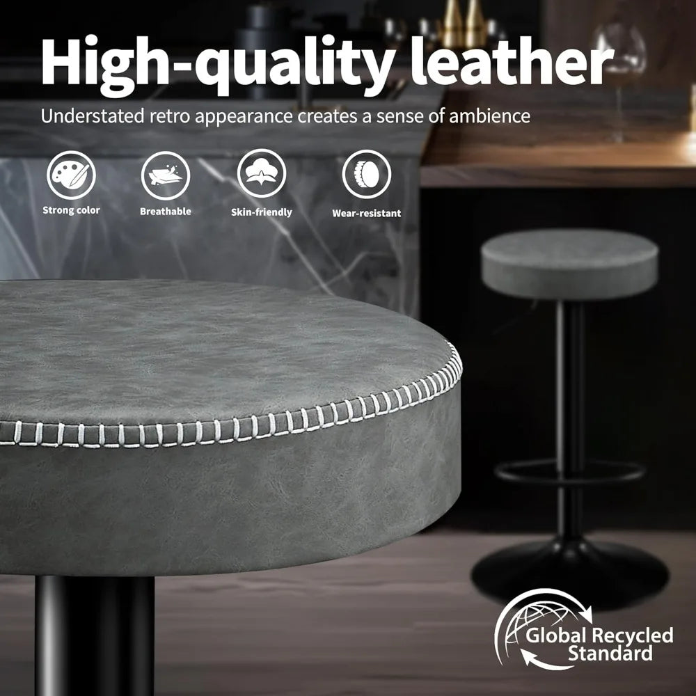 Adjustable Bar Stools Set of 2 Backless Kitchen Barstools with Round Seat 360°Swivel Counter Height Bar Stools Modern Microfiber