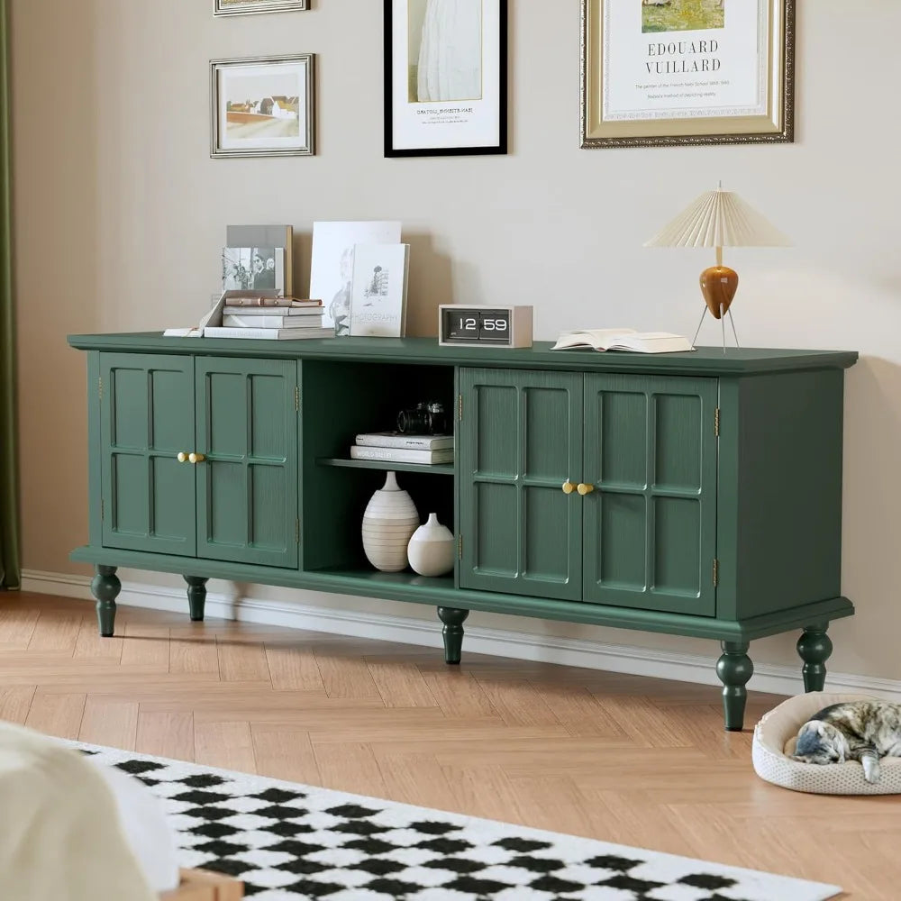 67" Mid Century Modern TV Stand with Window Design,Wood Entertainment Center with Open Shelf,Up to 70" Media TV for Living Room