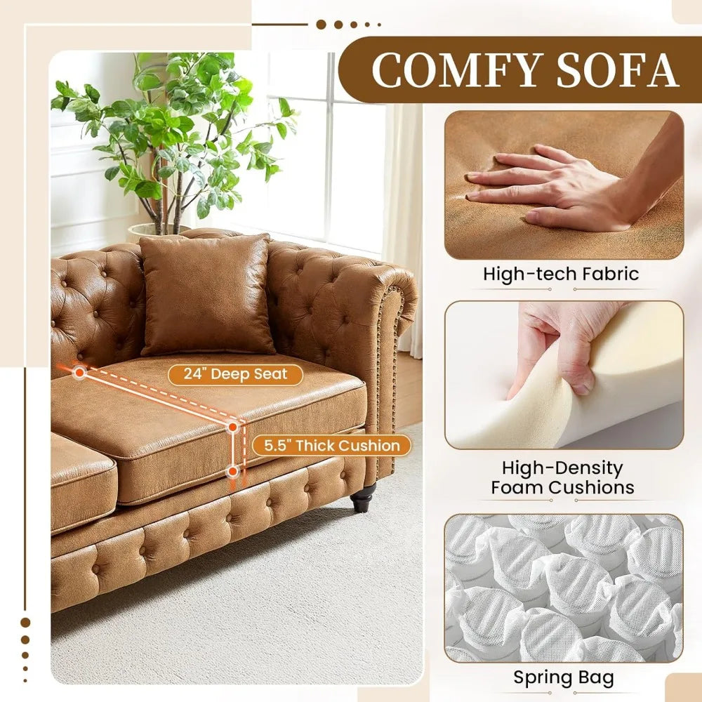 Mid Century Modern Couch,85.5" High-tech Fabric Button Tufted Oversized Loveseat Sofa w/ Nailhead Trim&Roll Armrest,Upholstered