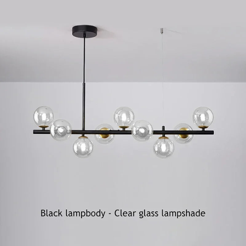 Modern Long Dining Room Chandeliers Glass Ball Lampshade Light Over The Table Kitchen Office Pendant Lamp Home Decor Luminaires