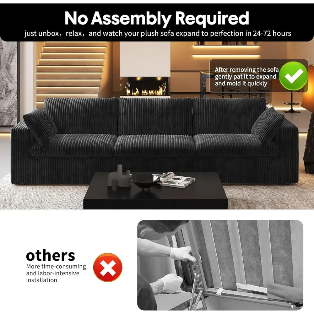 118" 3-Seater Cloud Sofa,Modular Sectional Couch,Modern Deep Seat Upholstered Couches with Plush Corduroy Fabric for Living Room