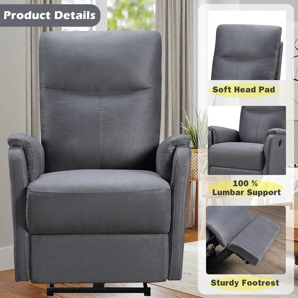 Small Electric Power Recliner, Breathable Leathaire Fabric Reclining Chair, USB Ports, Electric Home Theater Seating