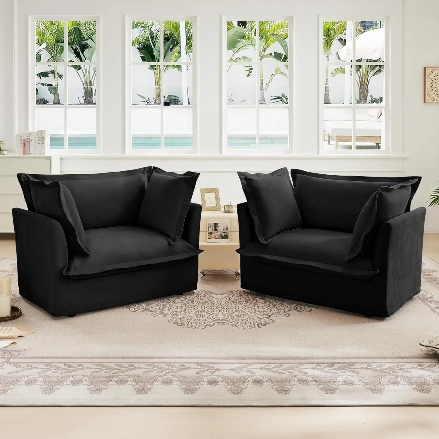 Oversized Modular Sectional Sofa Chair, 49” Corduroy Fabric Single Armchair Comfy Deep Seat Couch Sofa with Big Toss Pill