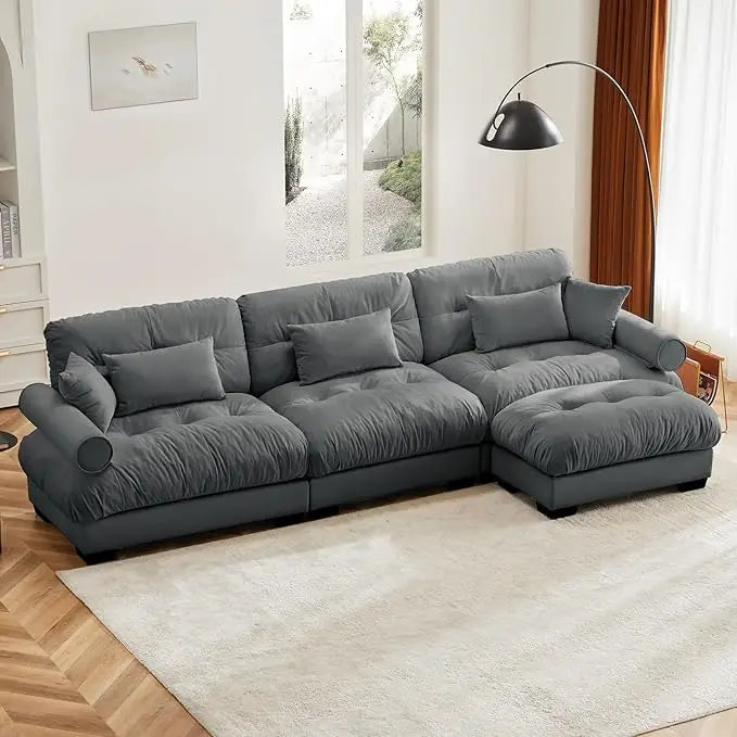130"Oversized Couch, 3 Seater Modular Sectional Sofa,Large L Shaped Sectional Couches for Living Room, Fluffy Couch Set,3 Seater