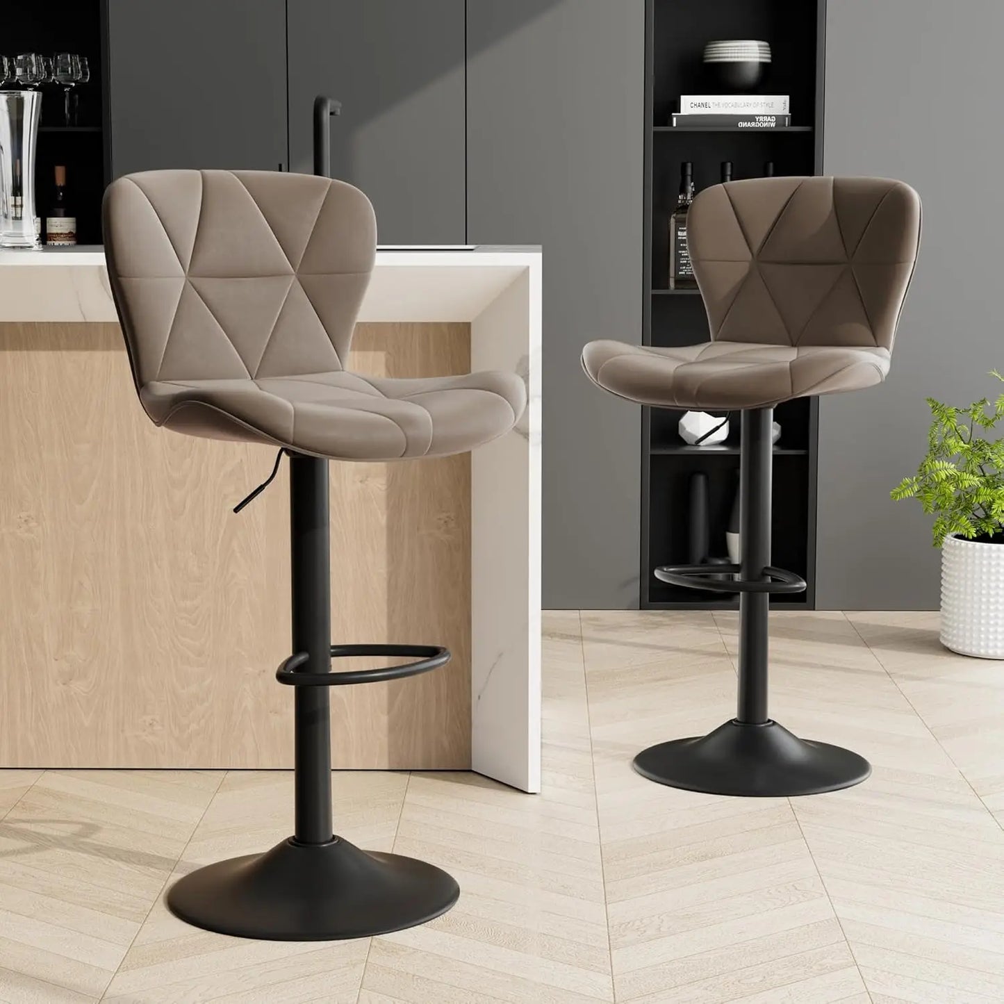 Bar Stools Set of 2,Adjustable Swivel Barstools,Faux Leather Bar Chairs,Upholstered Counter Height with High Backrest forKitchen