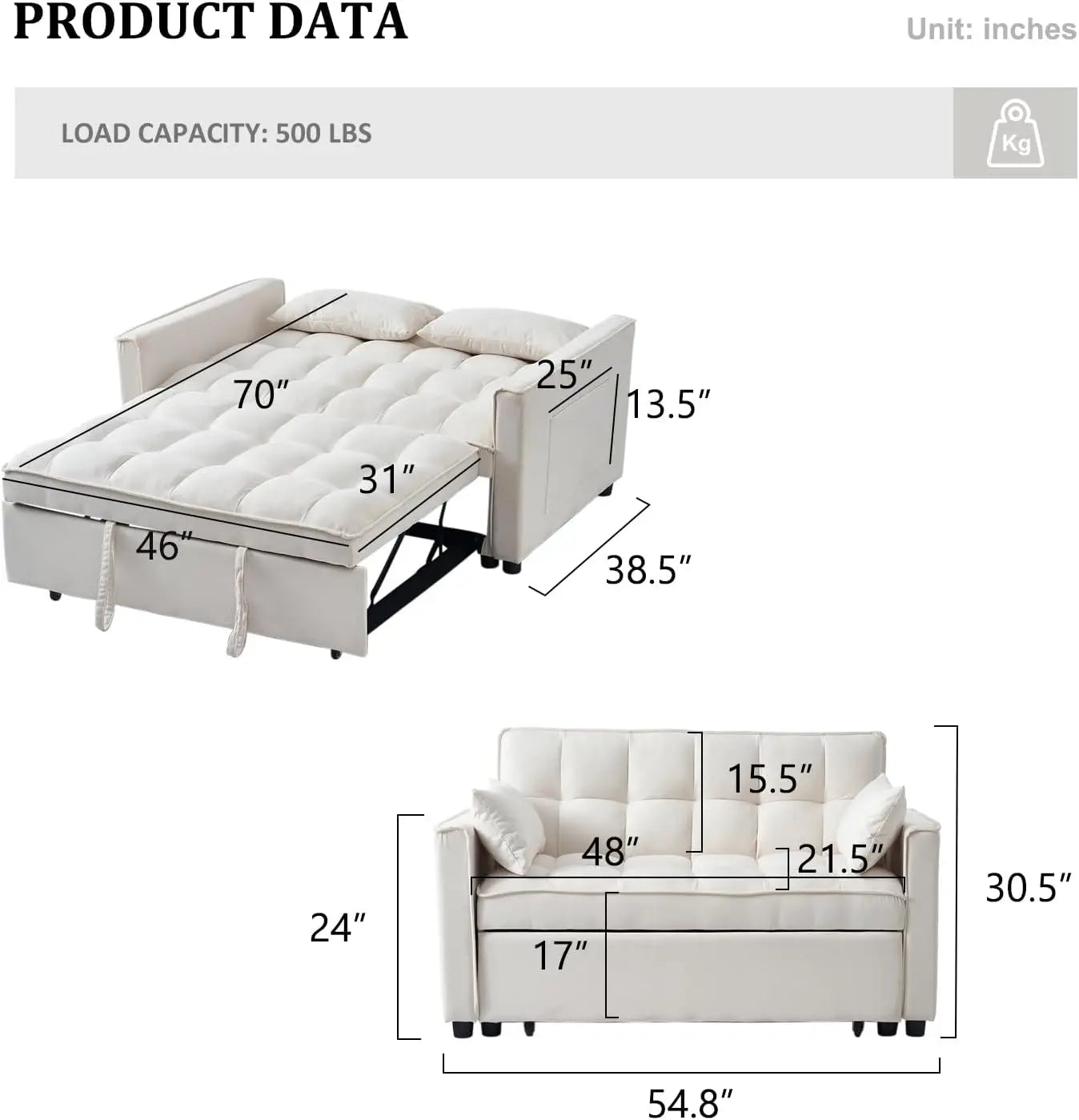 Sleeper Sofa Bed, 3 in 1 Sofa Bed Pull Out Couch Bed with Adjustable Backrest, Modern Sofa Bed