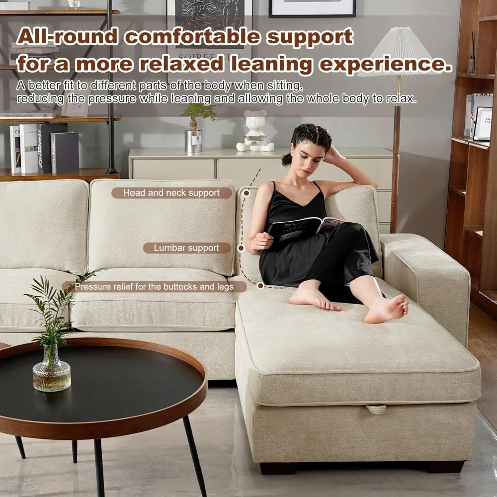 Luxury-Style 99” L-Shape Convertible Sectional Couches Sofas with 190L Storage Chaise,Chenilee Sofas with Removable Cushion