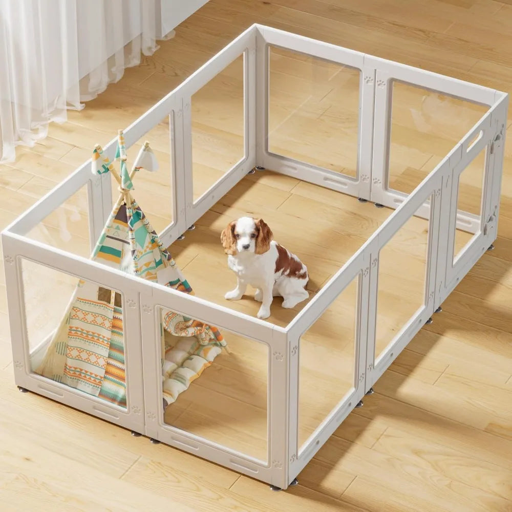 Acrylic Dog Playpen with Door, 23.6 Puppy Playpen, Easy Assemble Pet Fence, 10-Panel for Puppies/Small Dog Play Pen Indoor