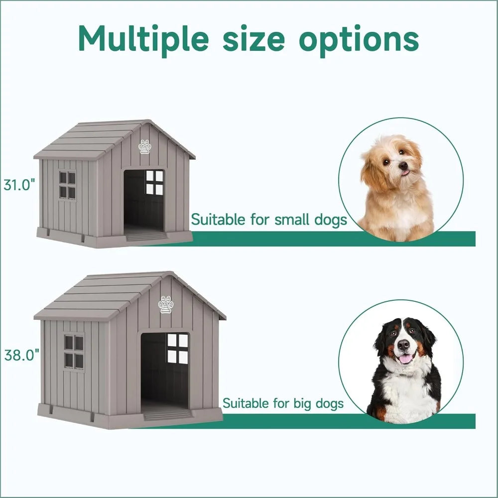 Large Resin Dog House - Indoor & Outdoor Pet Shelter | Water-Resistant, Easy Assembly, Sturdy Dog Kennel with Air Vents & Elevat