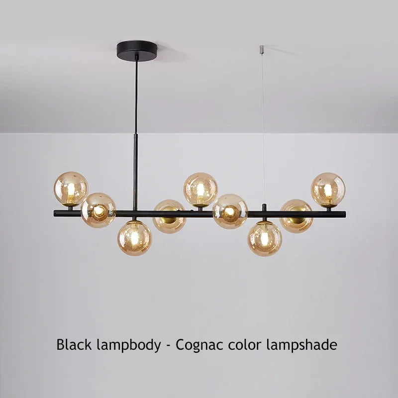 Modern Long Dining Room Chandeliers Glass Ball Lampshade Light Over The Table Kitchen Office Pendant Lamp Home Decor Luminaires