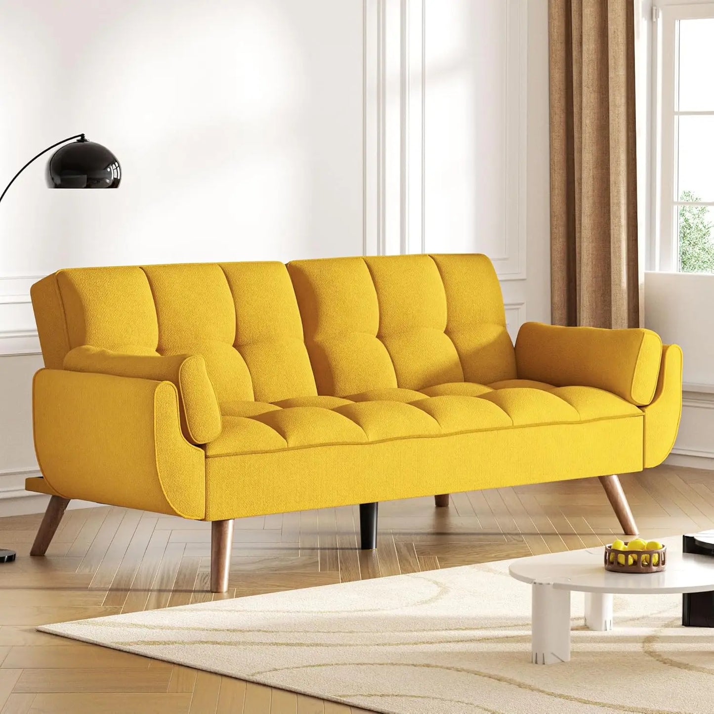 75.4" Futon Couch, Convertible Loveseat Sleeper Couch with Adjustable Backrest for Small Spaces