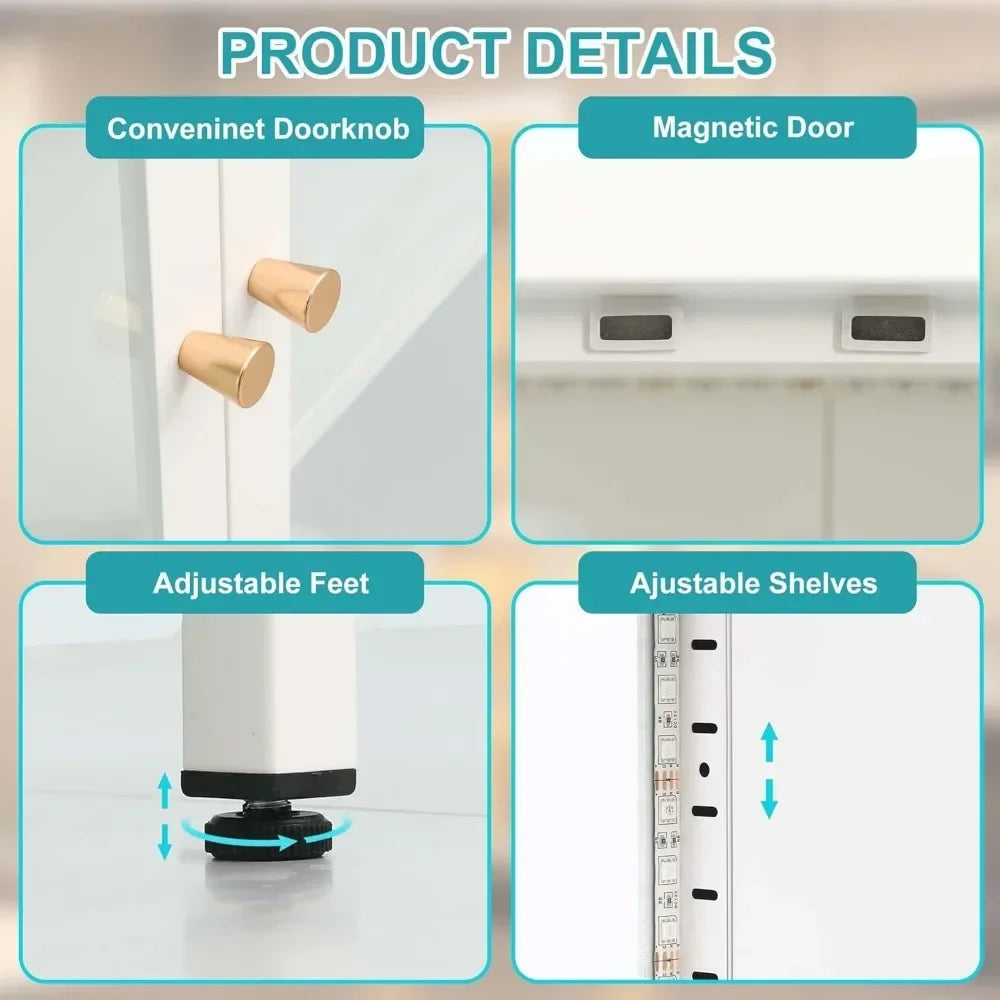 Curio Cabinets with Glass Doors, 67" 5 Tier Glass Display Cabinet with 12 Color RGB Lights & 4 Adjustable Shelves