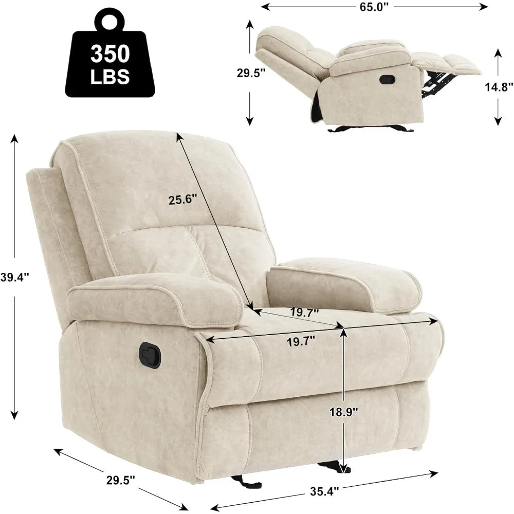 Manual Rocker Recliner Chair for Adults, High Back Glider with Deep Seat, Upholstered Fabric Armchair for Living Room & Nursery