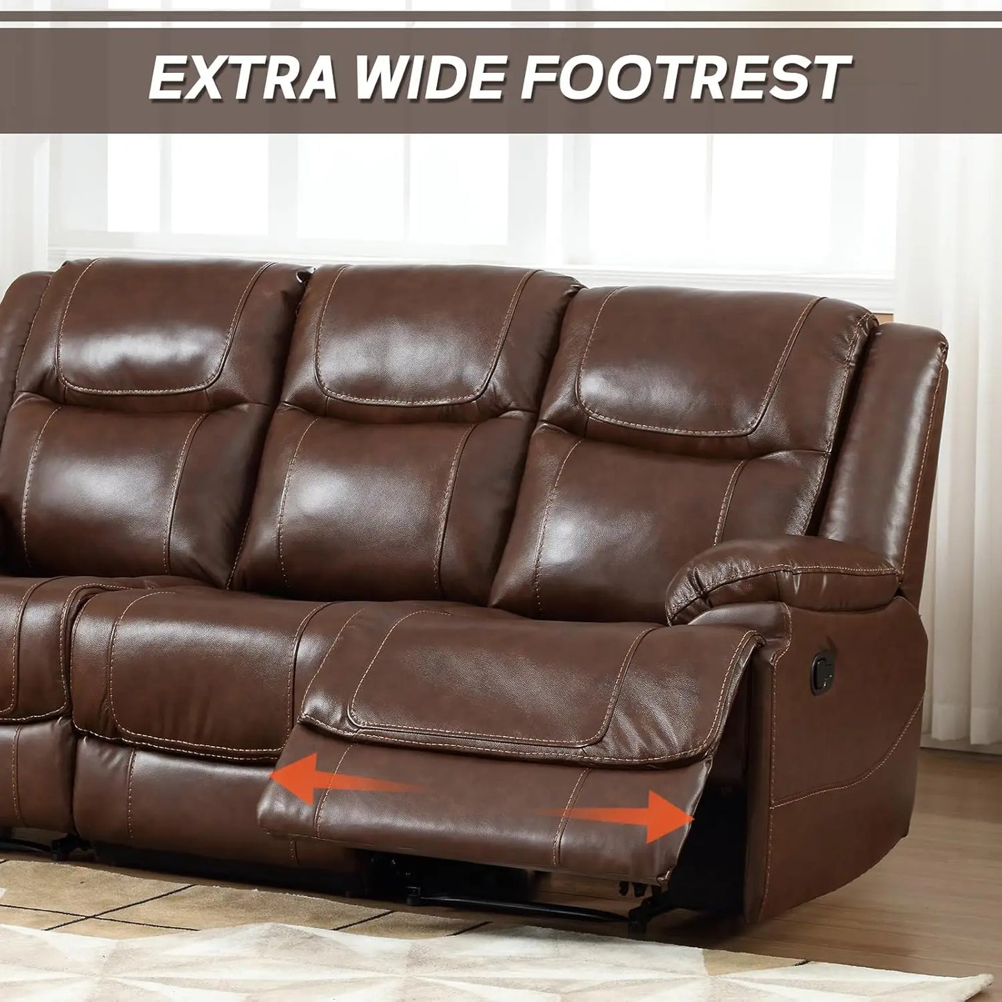 Genuine Leather Manual Recliner Sofa Set, Loveseat Reclining Sofa and 3 Seat Sofa, Couch Furniture Set for Living Room