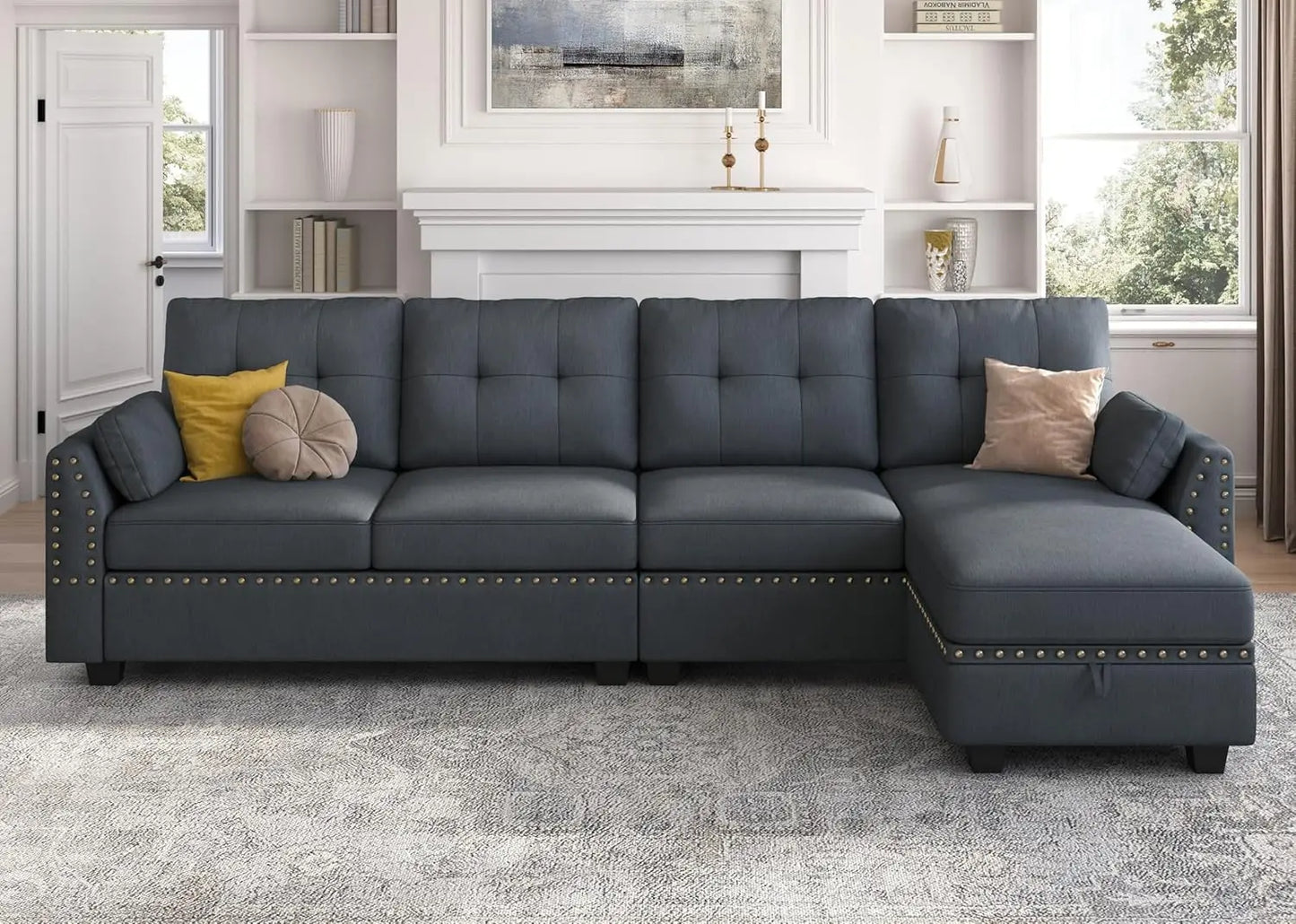 Convertible Sectional Sofa L Shaped Couch Reversible Sectional for Small Apartment, Bluish Grey