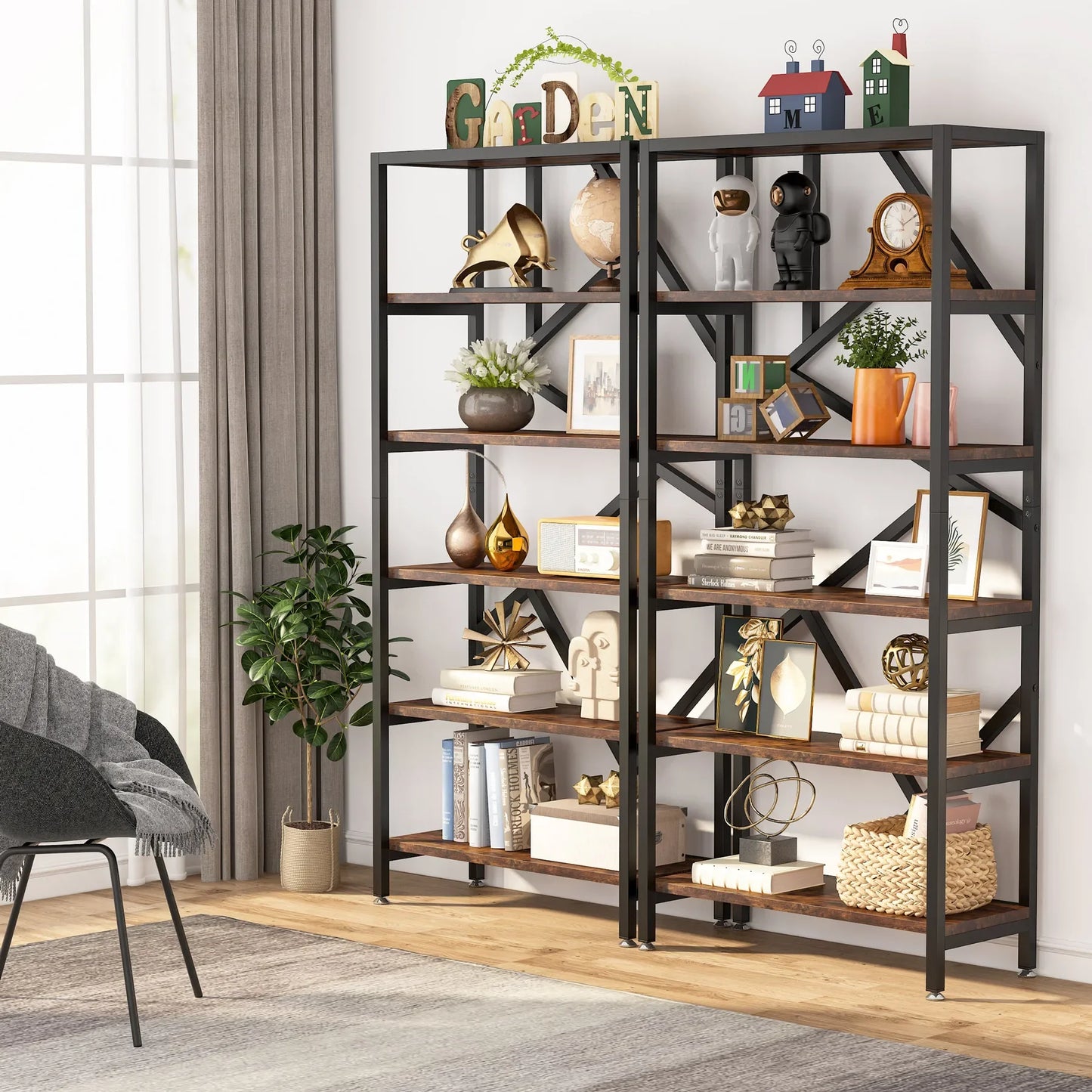 Tribesigns Bookshelf 71" Industrial Etagere Bookcase 5 Shelf Display Rack For Living Room