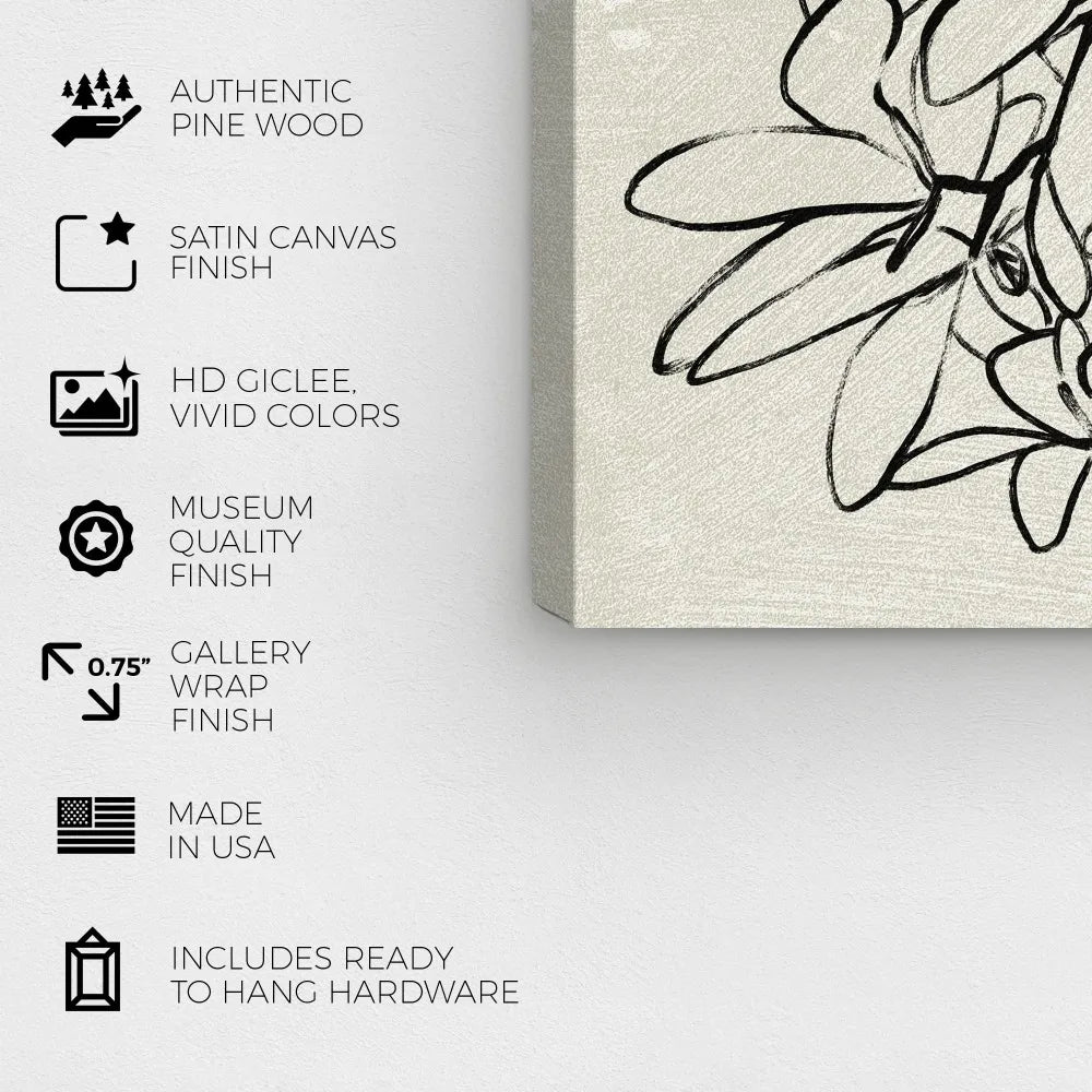 Botanical Wall Art Print - Elegant Black Floral Branch Outline Decor, Modern Home Artwork, Framed Canvas Poster for Living Room