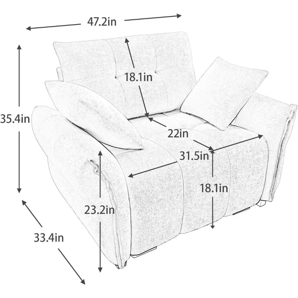 47.2" Modern Chenille Armchair Sofa with 2 Throw Pillows & Ergonomic Design, Deep Seat Couch with High-Resilience Cushions & Stu