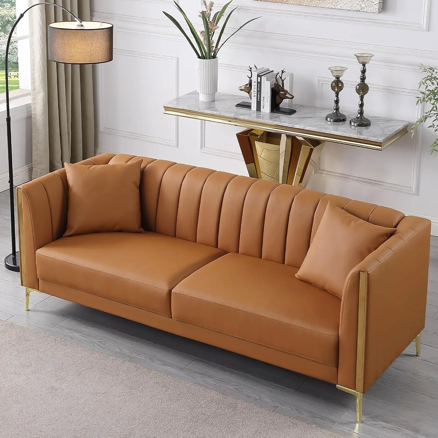78'' Sofa,  Couches for Living Room, Comfy Sofas Faux Leather Sofa 3 Seater Couches with 2 Throw Pillows