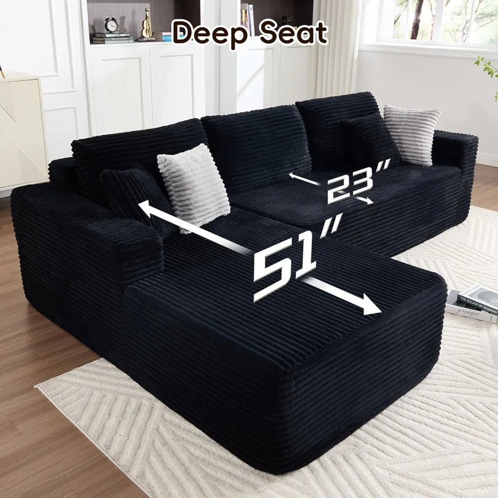 Boneless Couches for Living Room, Modular Sectional Sofa with Oversized Chaise, L-Shape Cloud Couch with Deep Seat, High-Density
