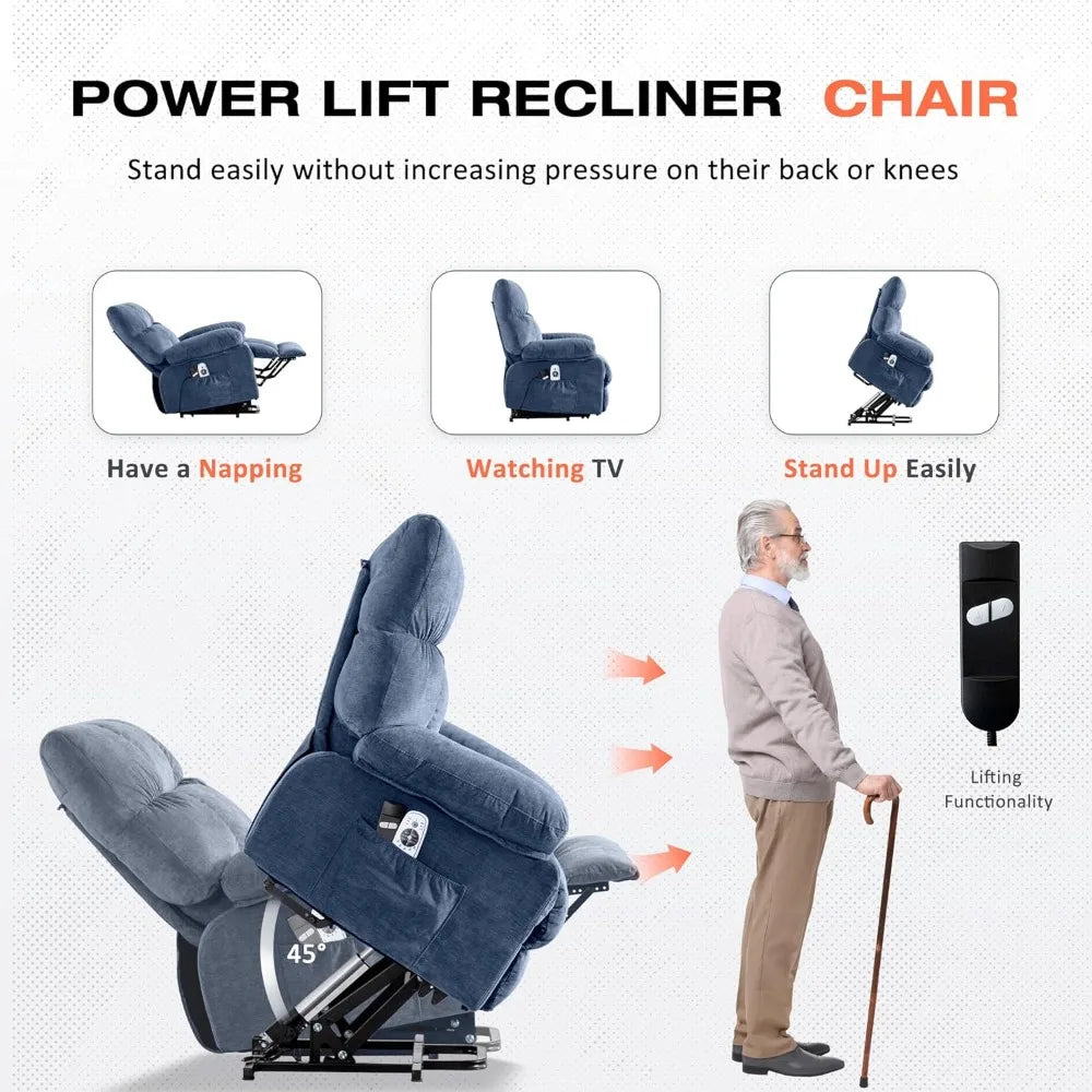 Power Lift Recliner Chair with Vibration Massage & Lumbar Heating for Elderly, Electric Lift Chair with USB Charging Port & Side