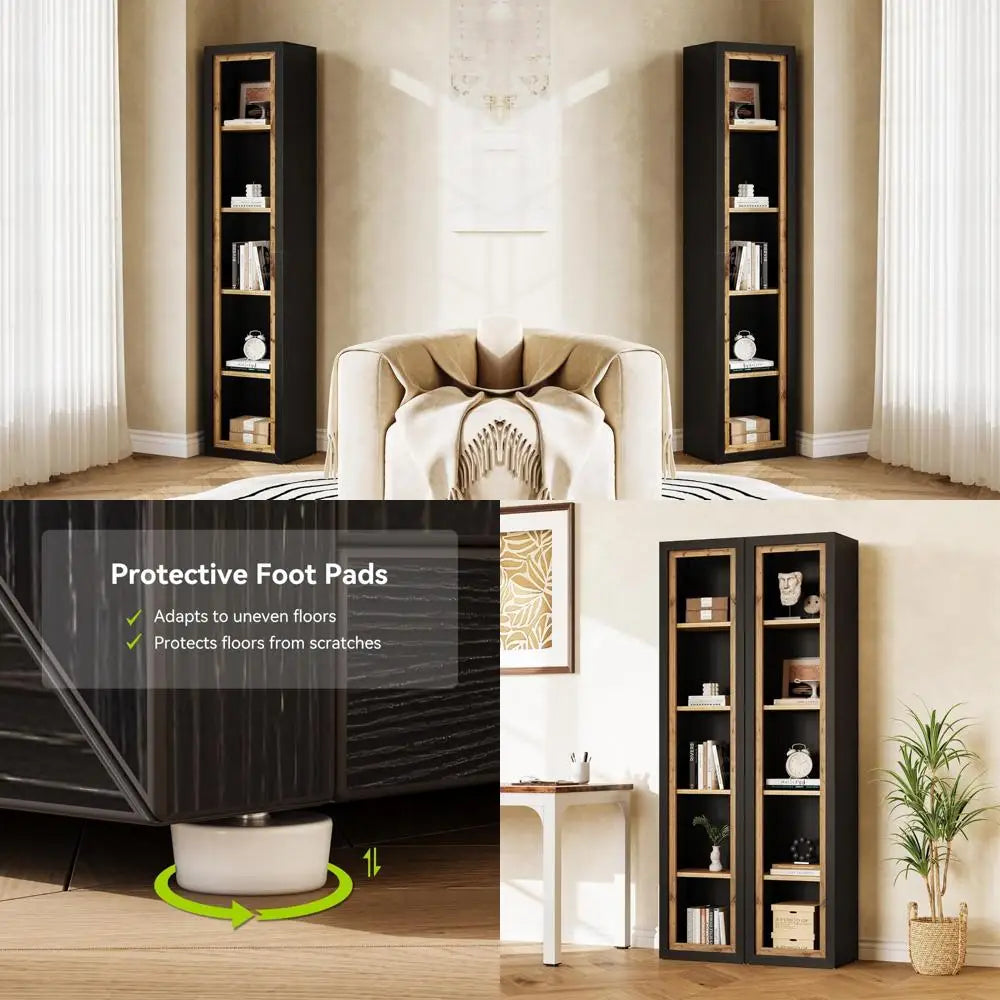 5-Shelf Tall Narrow Bookcase with Open Cubes for Modern Living and Bedroom Storage