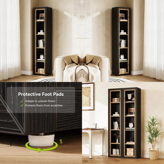 5-Shelf Tall Narrow Bookcase with Open Cubes for Modern Living and Bedroom Storage